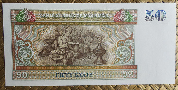 Myanmar 50 kyats 1997 (146x70mm) pk.73b reverso