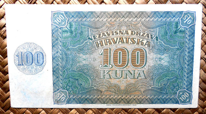 Croacia 100 kunas 1941 (148x78mm) reverso