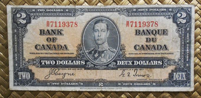 Canada 2 dollars 1937 (154x73mm) pk.59c anverso