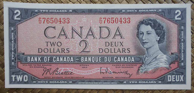Canada 2 dollars 1954 (154x70mm) pk.76b anverso