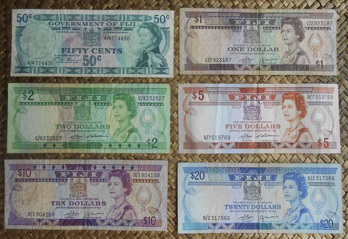 Islas Fiji serie Dollar años '70-'80 Isabel II anversos