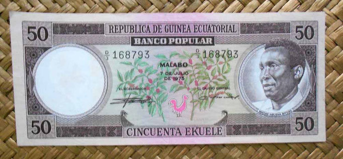 Guinea Ecuatorial 50 ekuele 1975 (155x64mm) anverso