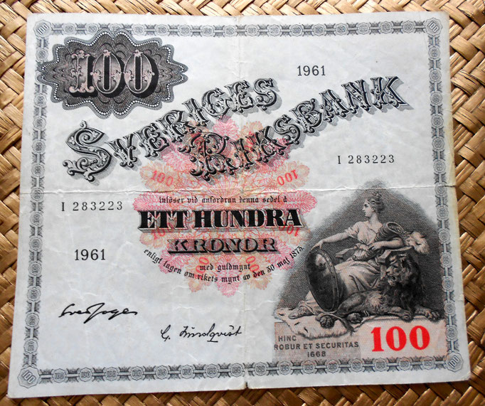 Suecia 100 coronas 1961 anverso