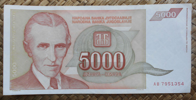 Yugoslavia 5000 dinares 1993 (157x75mm) pk.128 anverso