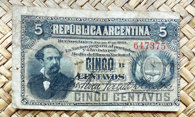 Argentina 5 centavos de peso 1884 anverso