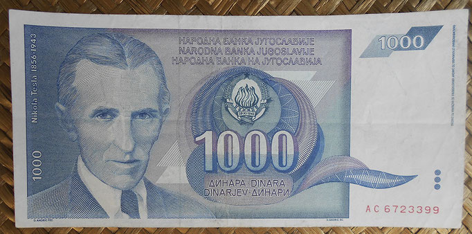 Yugoslavia 1000 dinares 1991 (164x74mm) pk.110 anverso