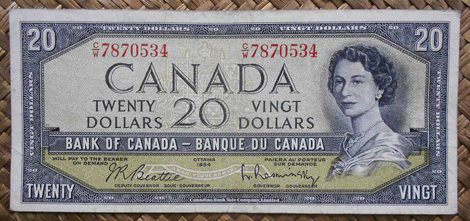 Canada 20 dollars 1954 (154x70mm) pk.80b anverso