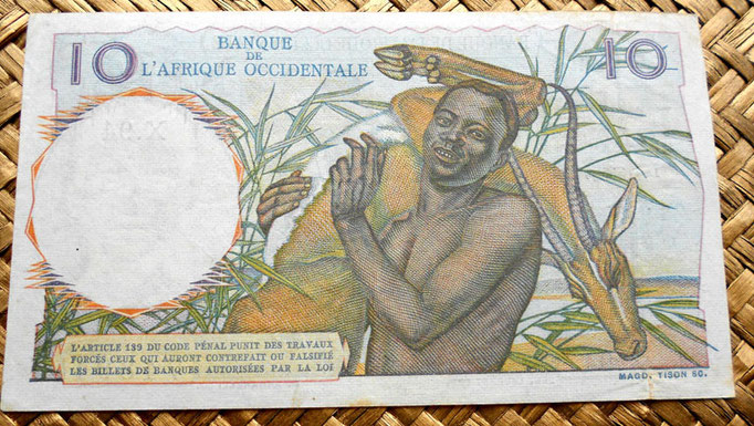 French West Africa 10 francos 1952 reverso