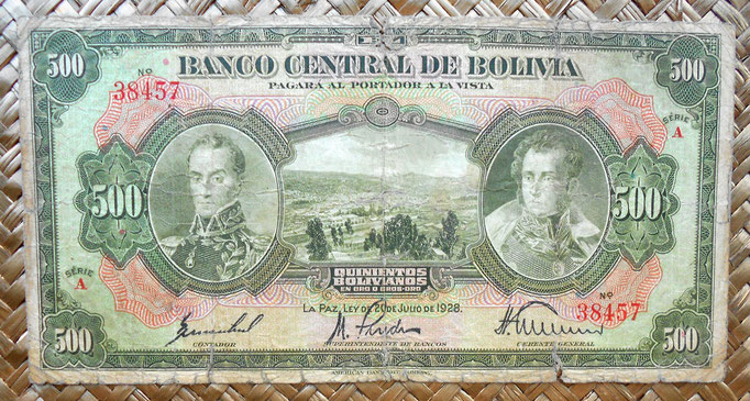 Bolivia 500 bolivianos 1928 (176x90mm) anverso