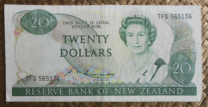Nueva Zelanda 20 dollars 1985-89 (160x80mm) pk.173c anverso