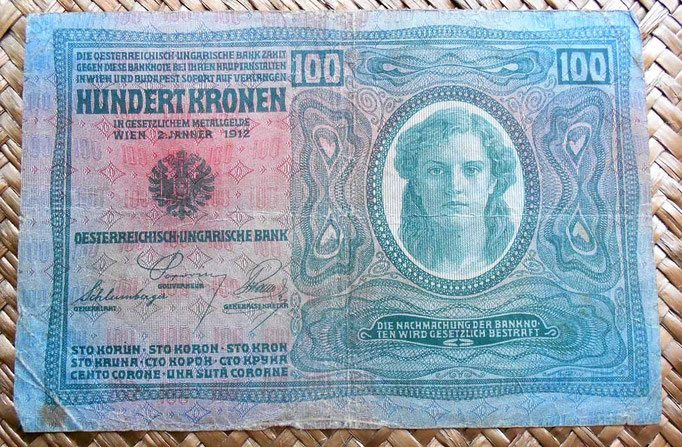 Imperio Austrohúngaro 100 coronas 1912 reverso (igual a anverso pero sin resello)