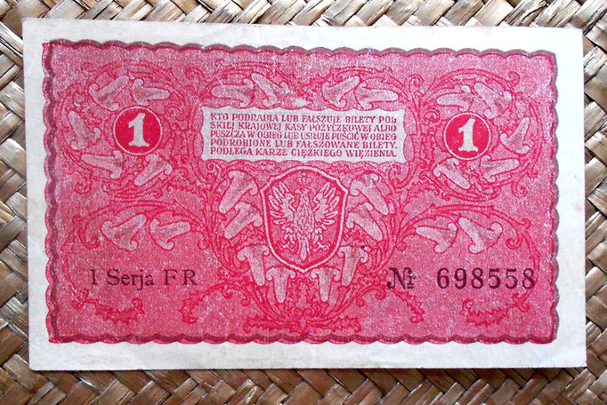 Polonia 1 marka 1919 pk.23 reverso