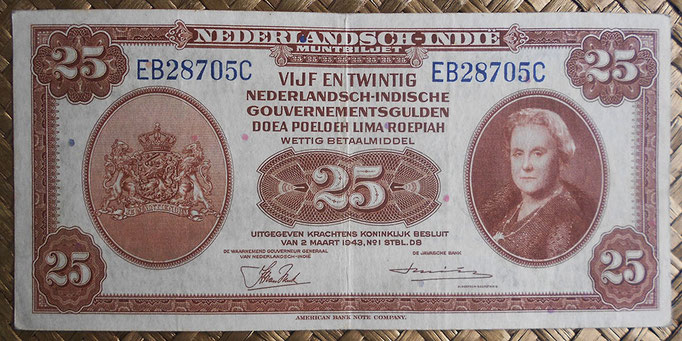 Indias Holandesas 25 gulden 1943 anverso