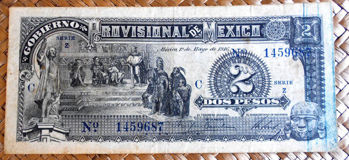 Mejico Gobierno Provisional 2 pesos 1916 anverso