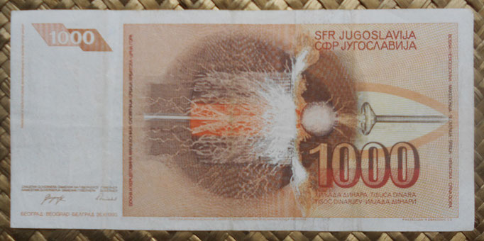 Yugoslavia 1000 dinares 1990 pk.107 reverso