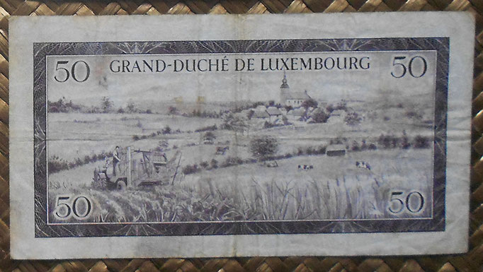 Luxemburgo 50 francos 1961 (140x75mm) pk.51a reverso