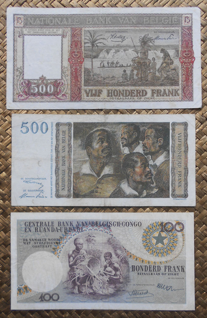 Belgica y Congo Belga francos Leopoldo II años '50 reversos
