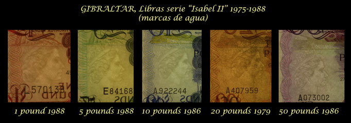 Gibraltar serie libras 1975-1988 Isabel II marcas de agua