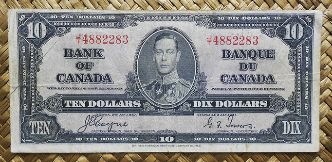 Canada 10 dollars 1937 (154x73mm) pk.61c anverso