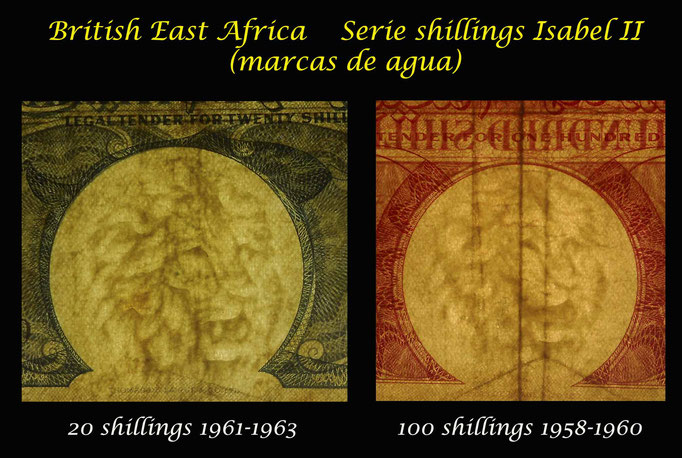 British East Africa shilings serie 1958-1963 Isabel II marcas de agua