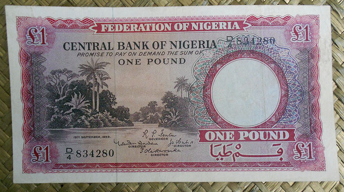 Nigeria 1 pound 1958 (152x84mm) pk.4 anverso