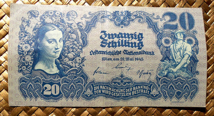 Austria 20 shillings 1945 anverso