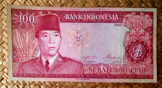 Indonesia 100 rupias 1960 (156x78mm) pk. 86a anverso