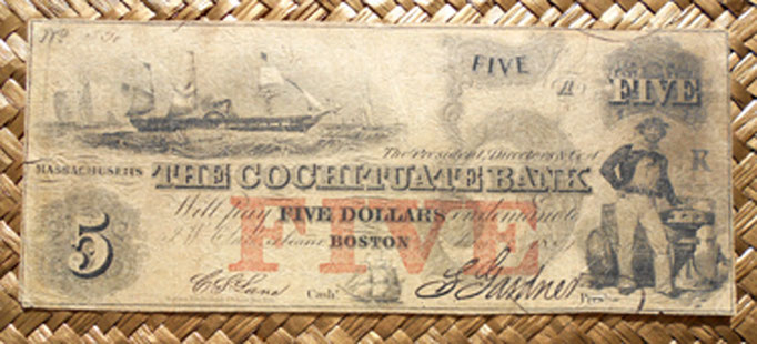 Massachusetts 5 dólares 1853