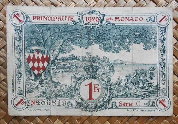 Mónaco, 1 franco 1920 (108x72mm) pk.5 reverso