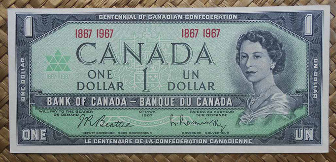 Canada 1 dollar 1967 (154x70mm) Conm. Centenary Canadian Confederation pk.84a anverso
