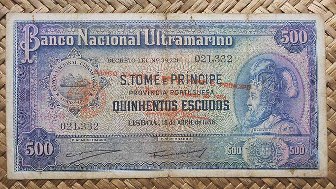 Santo Tomé y Príncipe 500 escudos 1958 sobreimpreso 1976 pk.47 (165x84mm) anverso
