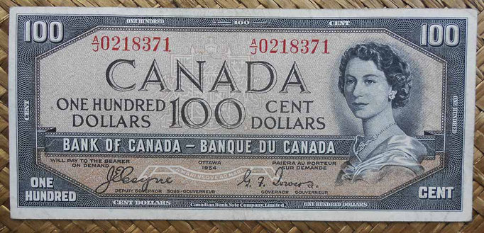 Canada 100 dollars 1954 -Devil's Hair- (152x70mm) pk.72a anverso