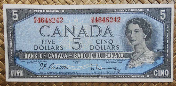 Canada 5 dollars 1954 (152x70mm) pk.77b anverso