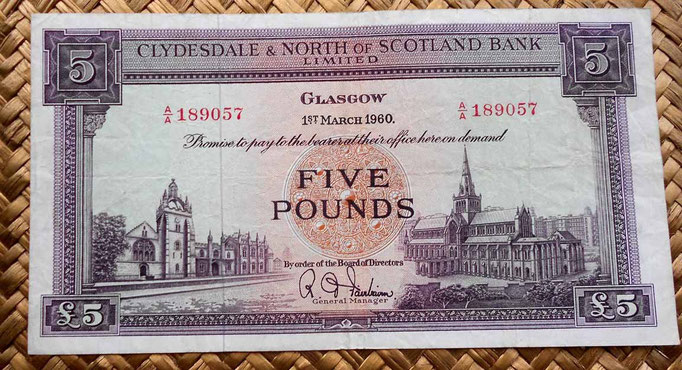 Escocia Clydesdale and North of Scotland Bank 5 libras 1960 anverso