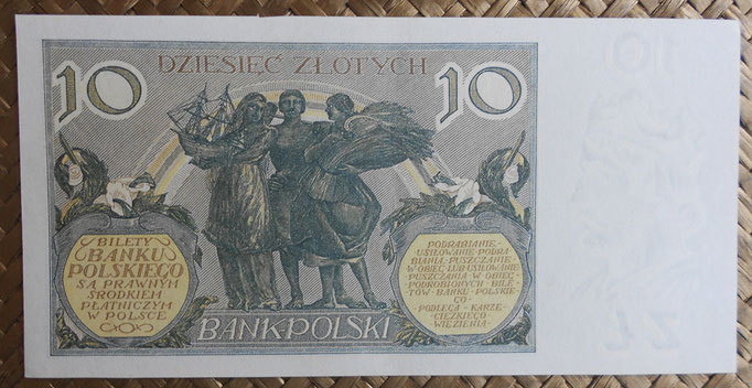 Polonia 10 zlotych 1929 (160x88mm) pk.69 reverso