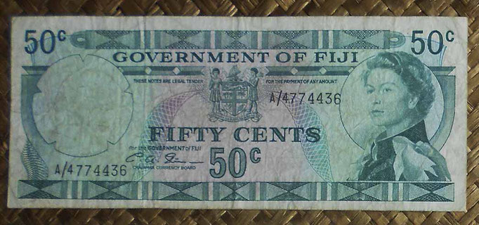 Islas Fiji 0,50 dollar 1971 (156x67mm) pk.64b anverso
