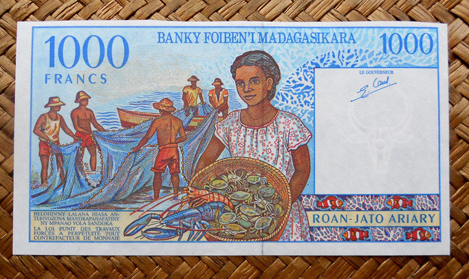 Madagascar 1000 francos - 200 ariary 1994 pk.76 reverso