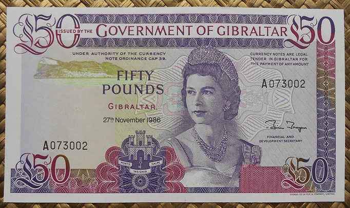 Gibraltar 50 pounds 1986 (167x95mm) pk.24 anverso