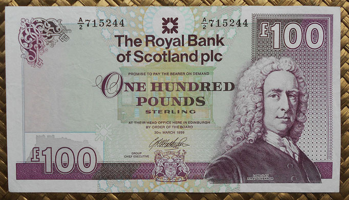 Escocia 100 pounds 1999 (169x94mm) pk.350c anverso