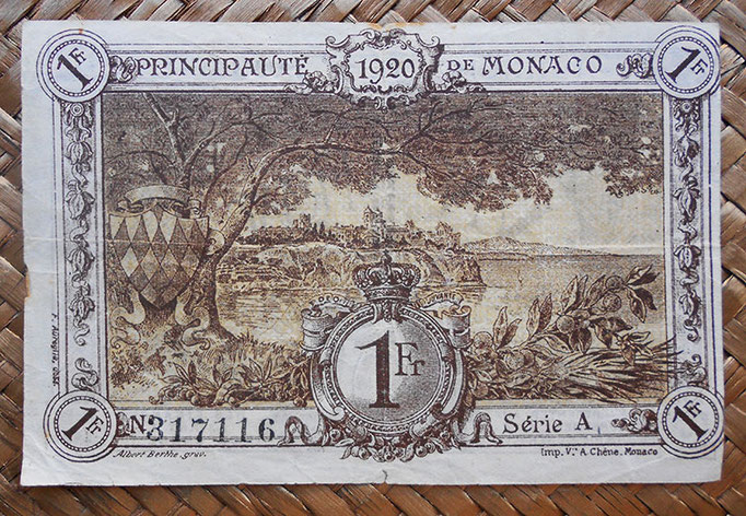 Mónaco, 1 franco 1920 (108x72mm) pk.4a reverso