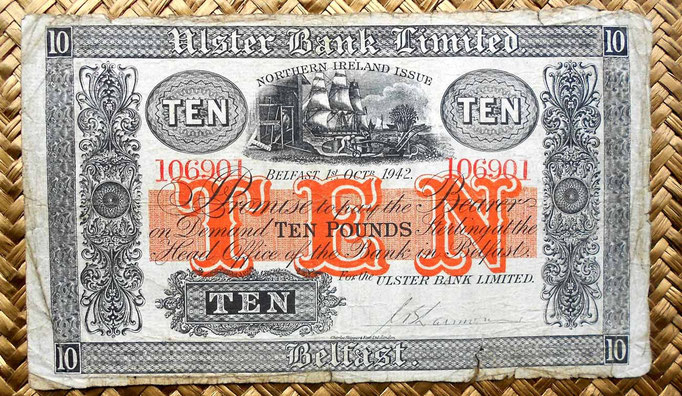 Irlanda del Norte 10 libras 1942 Ulster Bank Limited -Belfast (205x120mm) anverso