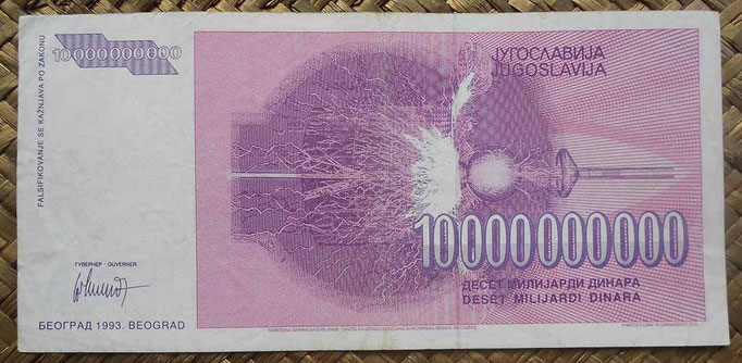 Yugoslavia 10.000.000.000 dinares 1993 pk.127 reverso