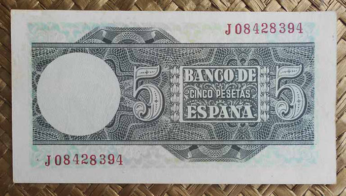 España 5 pesetas 1948 pk.136 reverso