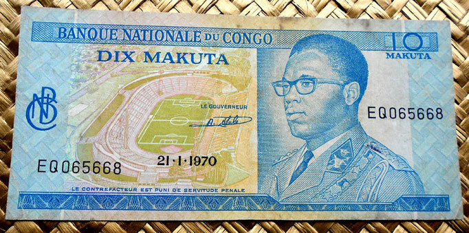 Congo 10 makutas 1970 anverso