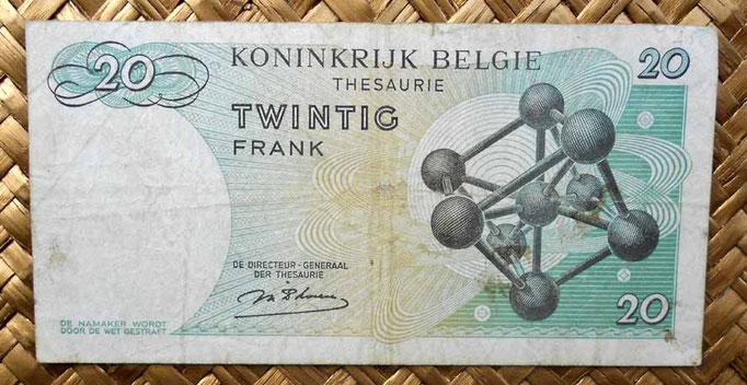 Bélgica 20 francos 1964 reverso con el Atomium como grabado