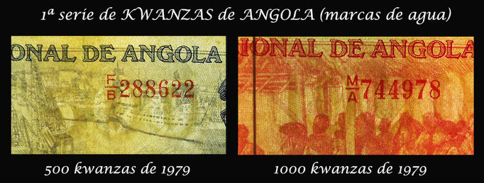 Angola, 1ª serie de kwanzas 1976-1979 marcas de agua