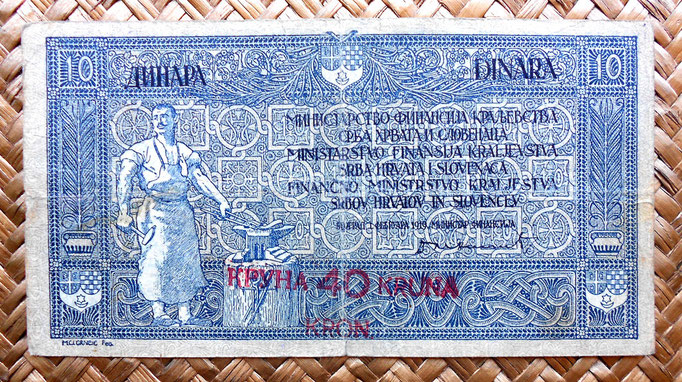 Reino de Serbia, Croacia y Eslovenia 10 dinares 40 coronas 1919 anverso