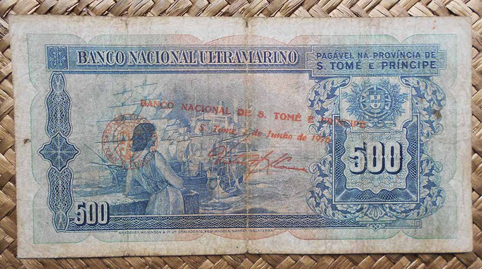 Santo Tomé y Príncipe 500 escudos 1958 sobreimpreso 1976 pk.47 reverso