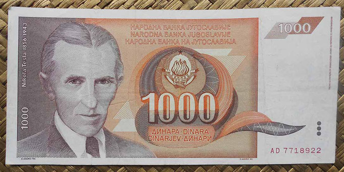 Yugoslavia 1000 dinares 1990 (164x74mm) pk.107 anverso