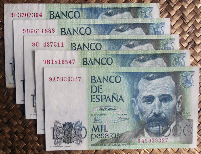 España 1.000 pesetas 1979 (138x75mm) pk.158 series reposicion 9X anversos